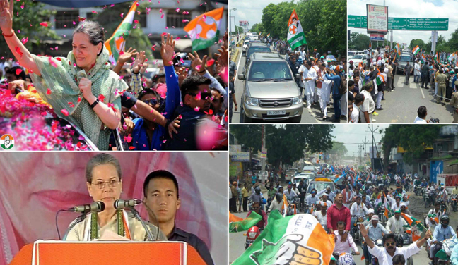 पीएम मोदी के बनारसी घर पर कांग्रेस ने मारा पंजा, सोनिया का रोड शो