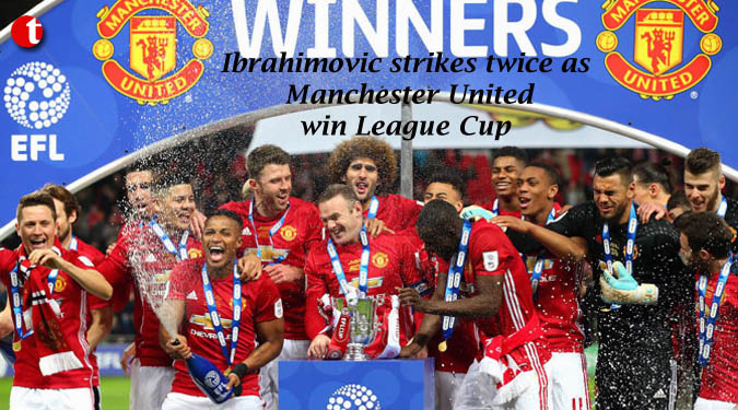 Ibrahimovic strikes twice as Manchester United win League Cup