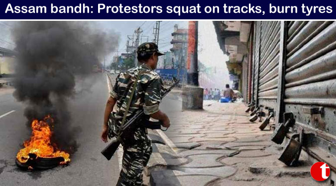 Assam bandh: Protestors squat on tracks, burn tyres