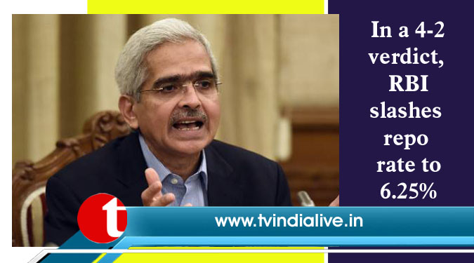 In a 4-2 verdict, RBI slashes repo rate to 6.25%
