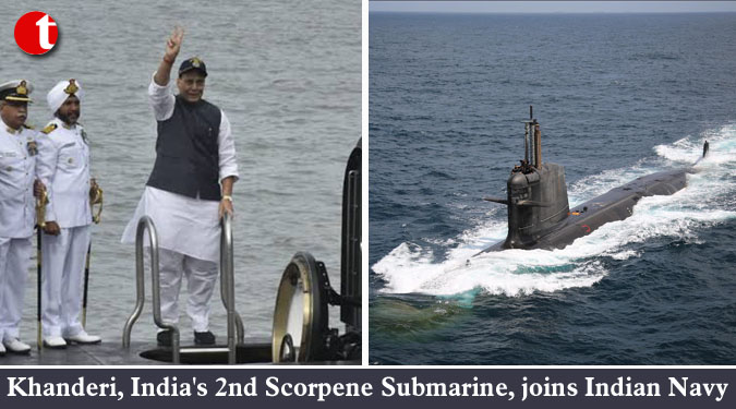 Khanderi, India's 2nd Scorpene Submarine, joins Indian Navy