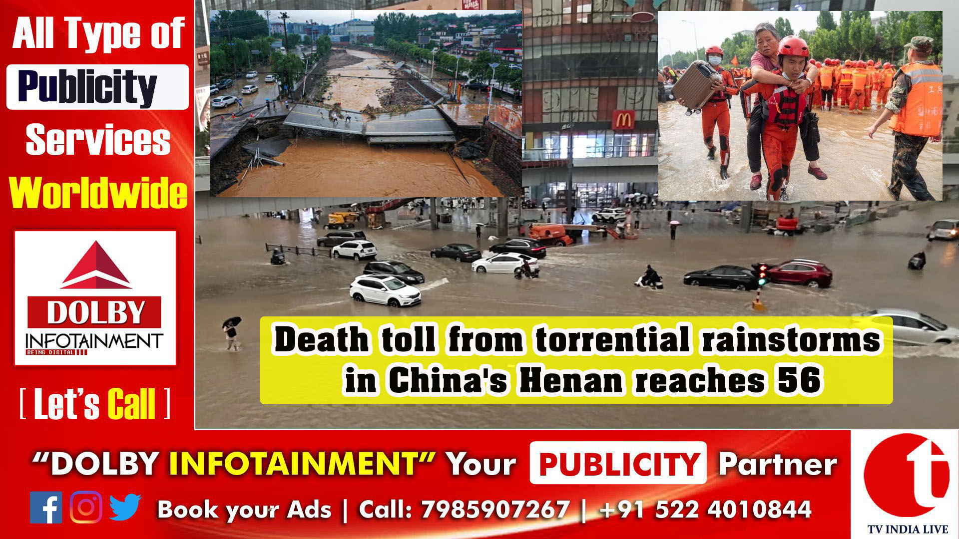 Death toll from torrential rainstorms in China's Henan reaches 56