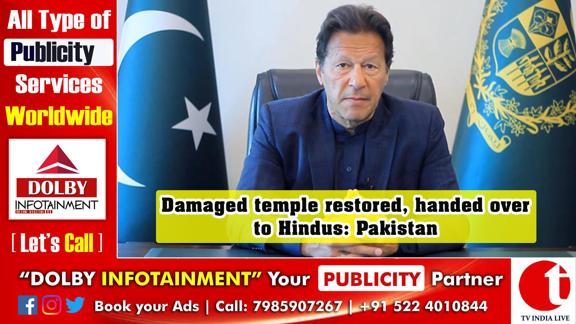 Damaged temple restored, handed over to Hindus: Pakistan