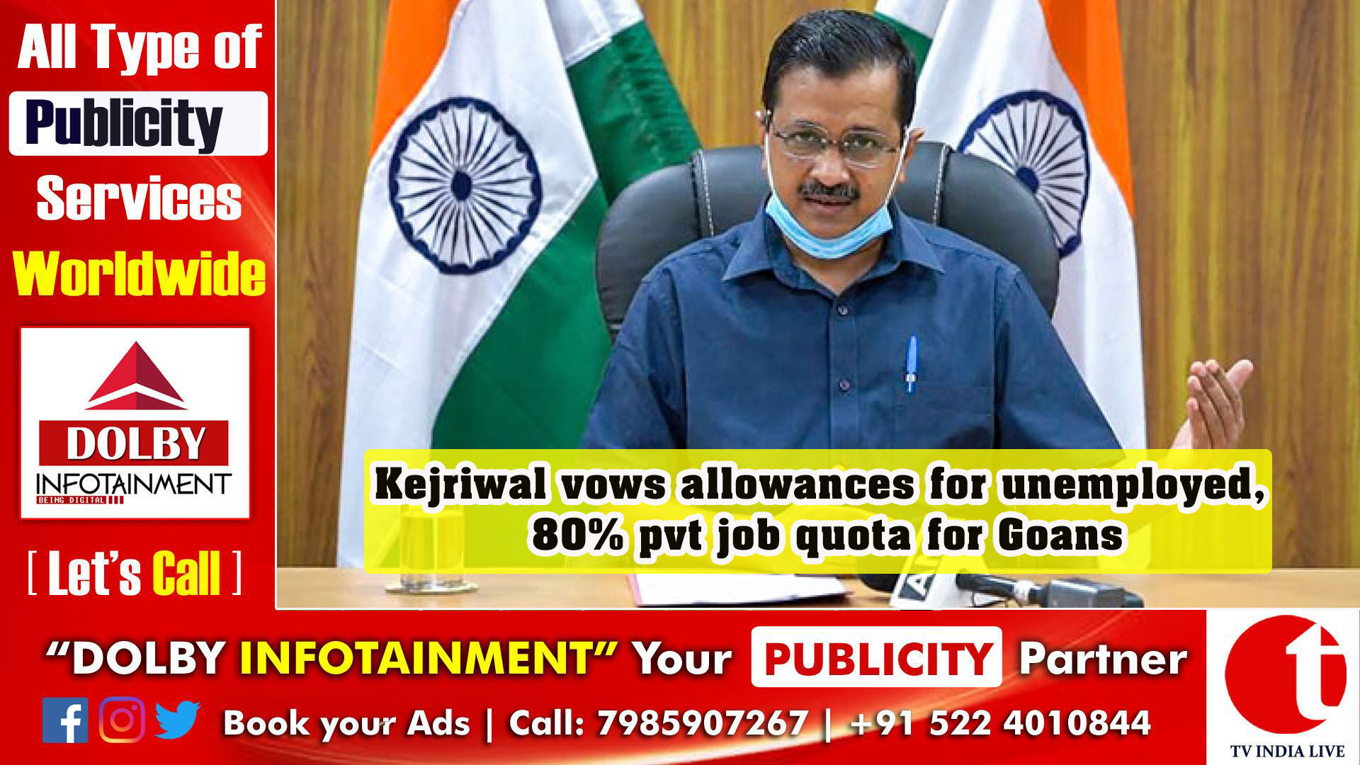 Kejriwal vows allowances for unemployed, 80% pvt job quota for Goans