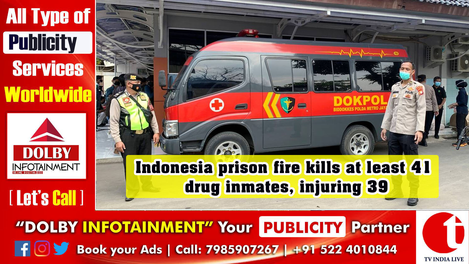 Indonesia prison fire kills at least 41 drug inmates, injuring 39