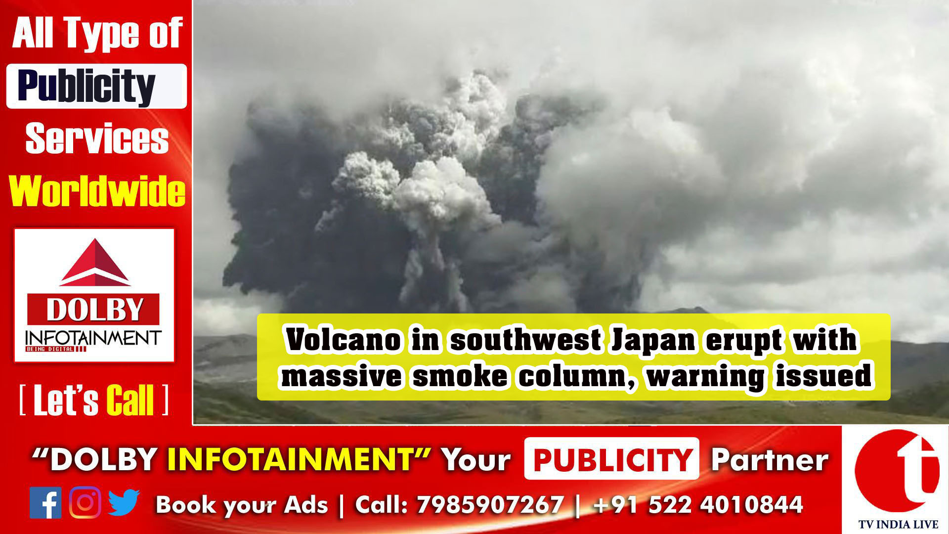 Volcano in southwest Japan erupt with massive smoke column, warning issued