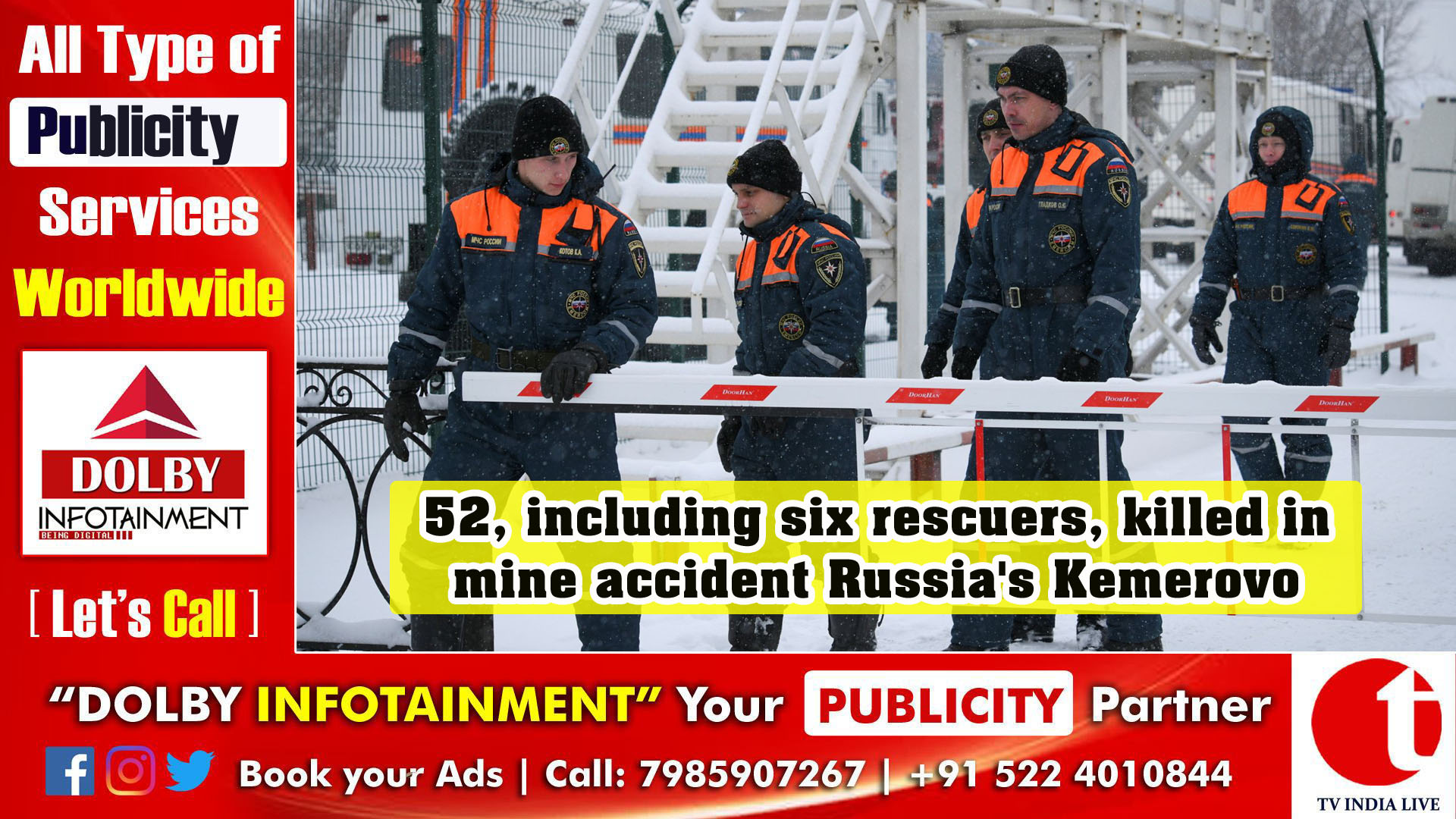 52, including six rescuers, killed in mine accident Russia's Kemerovo
