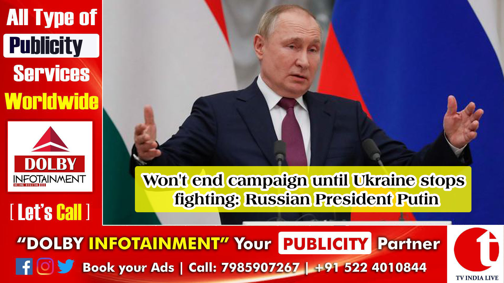 Won't end campaign until Ukraine stops fighting: Russian President Putin