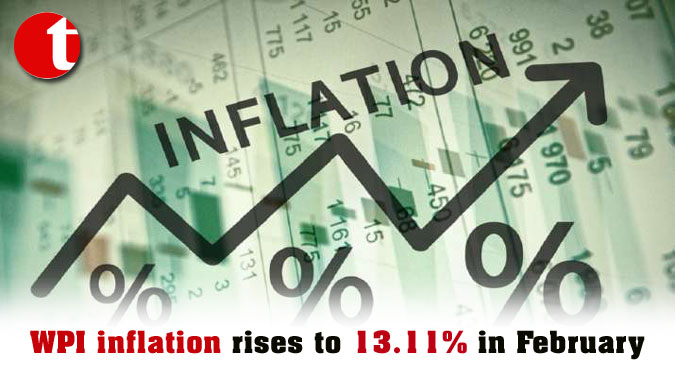 WPI inflation rises to 13.11% in February