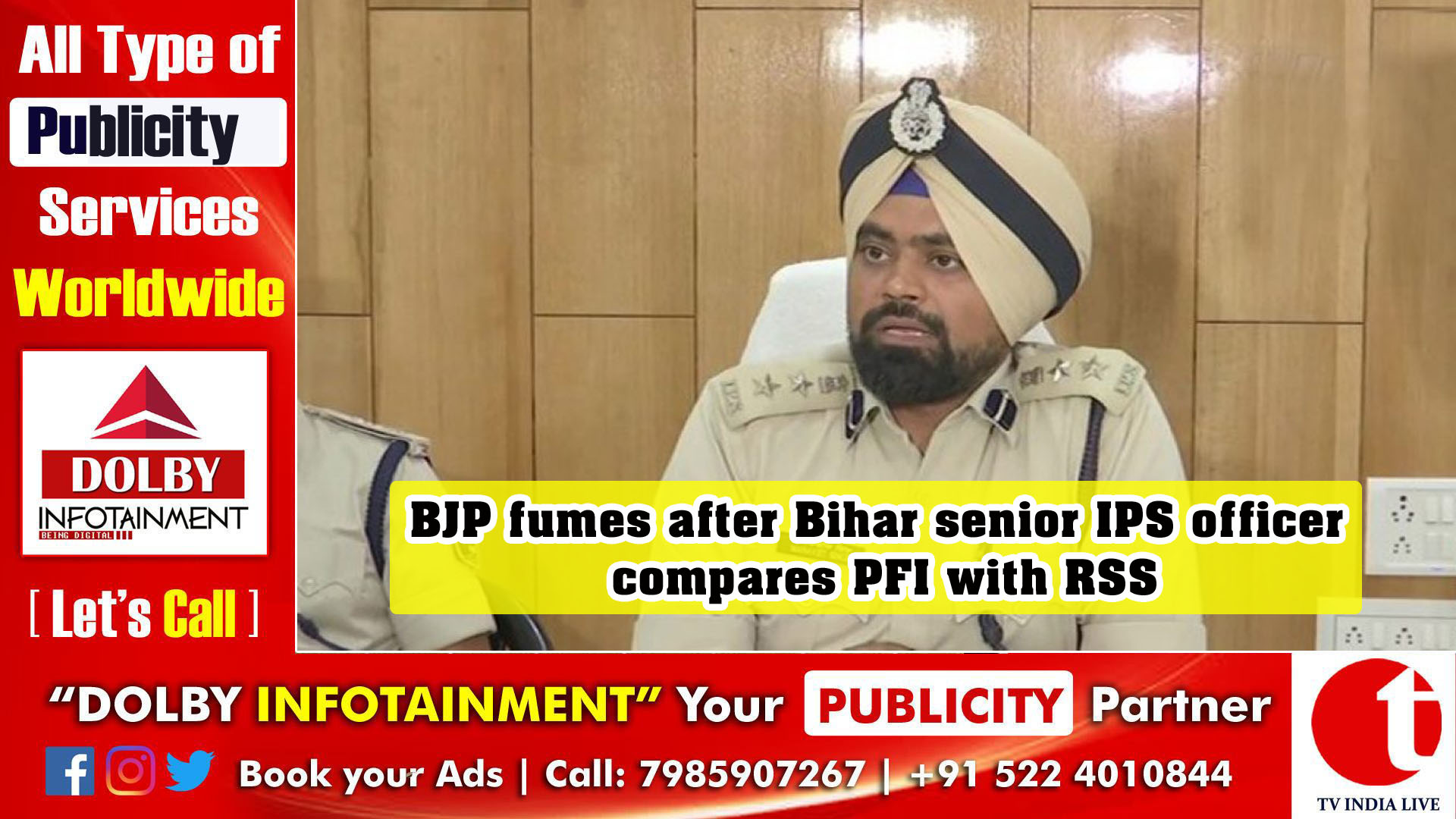 BJP fumes after Bihar senior IPS officer compares PFI with RSS