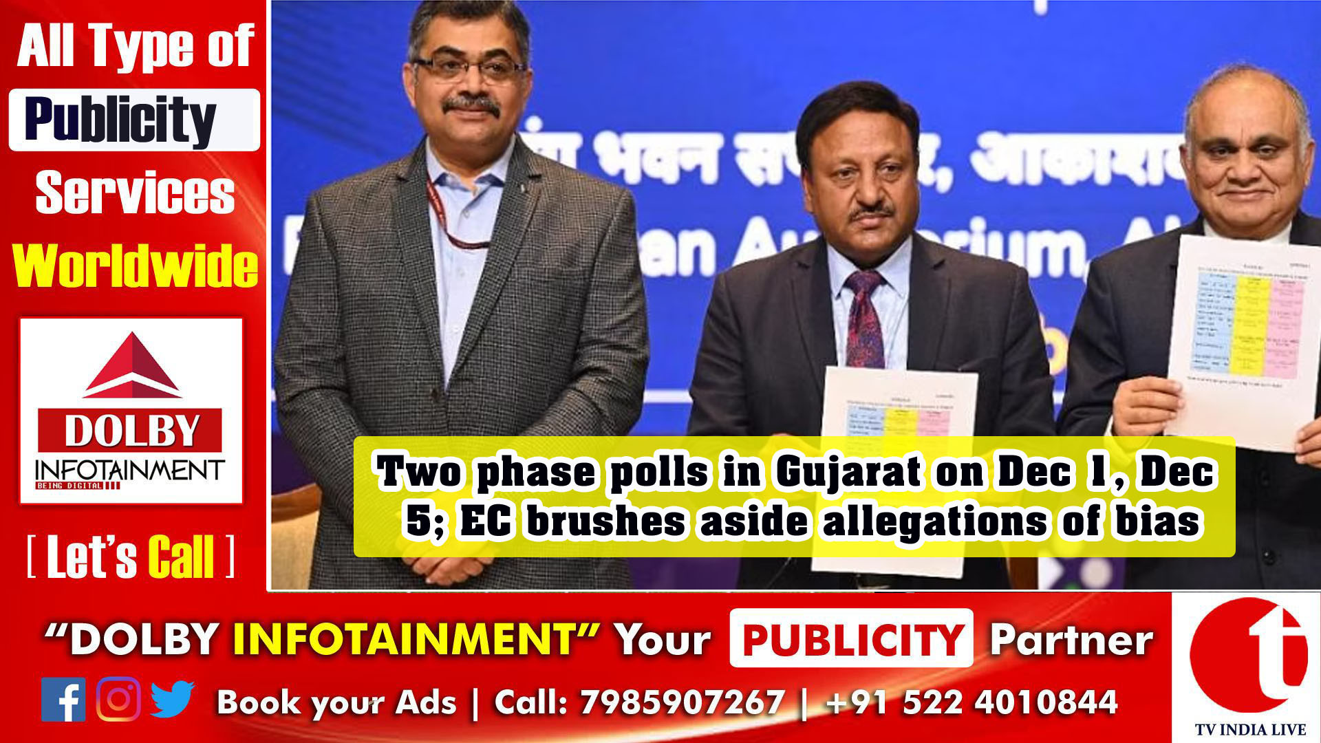 Two phase polls in Gujarat on Dec 1, Dec 5; EC brushes aside allegations of bias