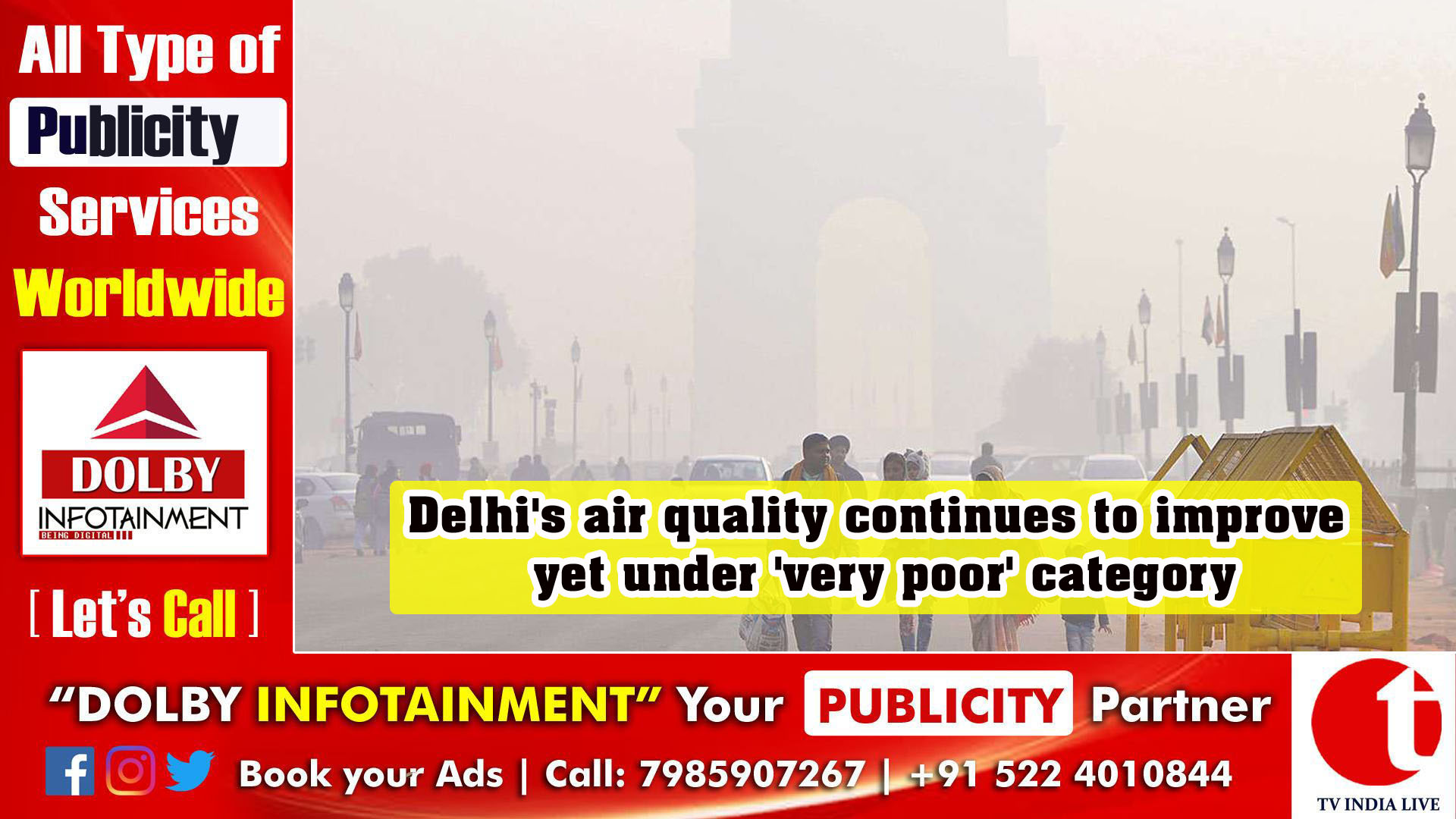 Delhi's air quality continues to improve yet under 'very poor' category