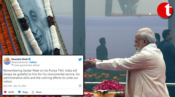 PM Modi pays tributes to Sardar Patel on Death Anniversary