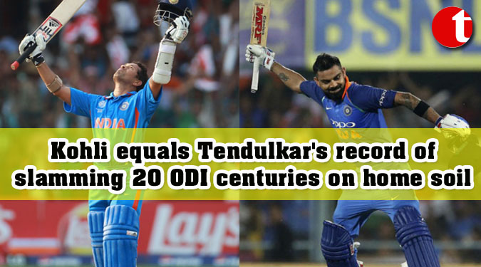 Kohli equals Tendulkar's record of slamming 20 ODI centuries on home soil
