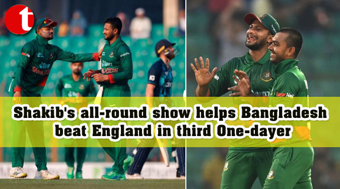 Shakib's all-round show helps Bangladesh beat England in third One-dayer